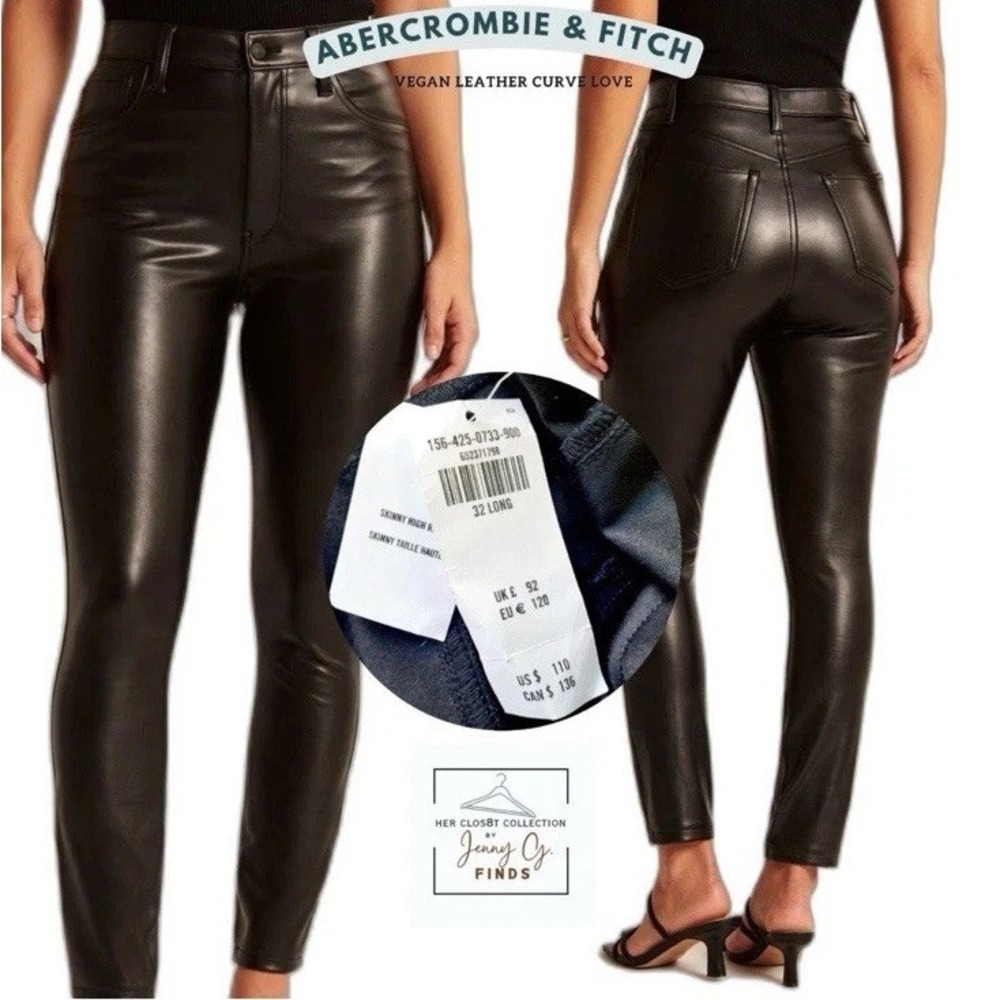 $110 Abercrombie & Fitch  Black Vegan Leather Skinny High‎ Rise Pants 26/2  NWT