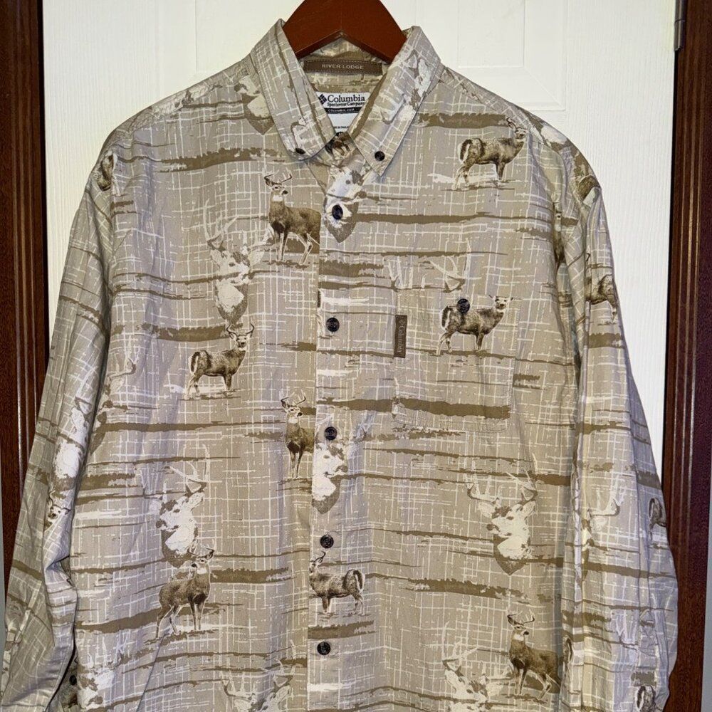 New Columbia L/S Short Mens River Lodge Deer Brown Saw Buck HM7110-160 Medium