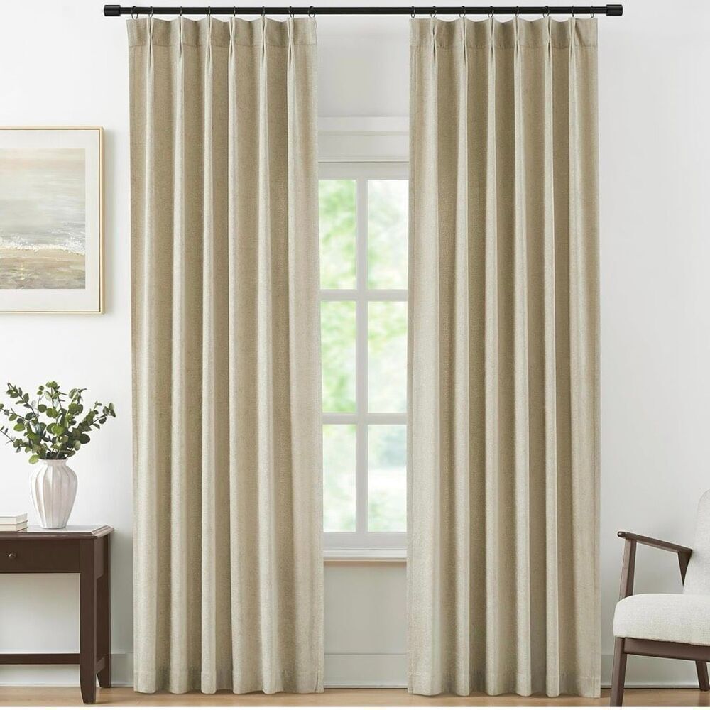Vision Home Pinch Pleated Light Filtering Curtains Velvet Chenille Window Curtai