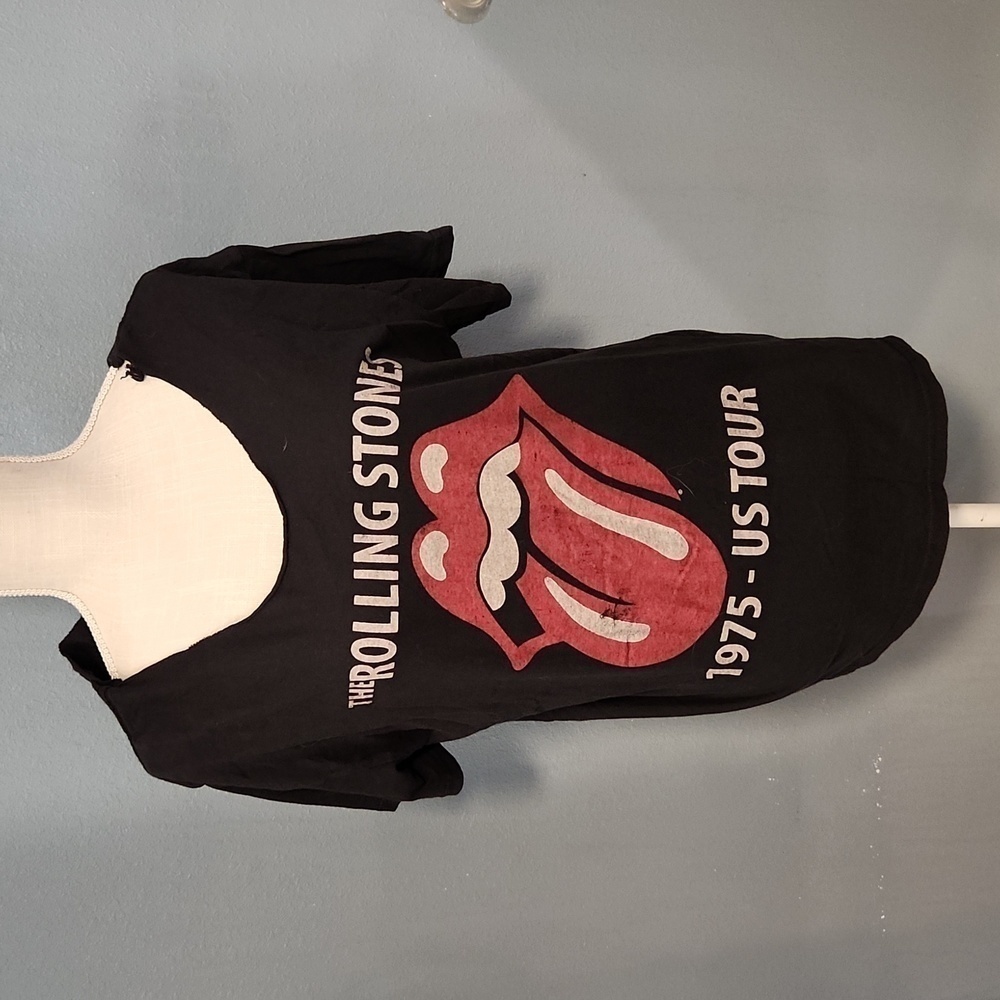 Rolling stones band tee shirt 1975 tour Retro Streetwear