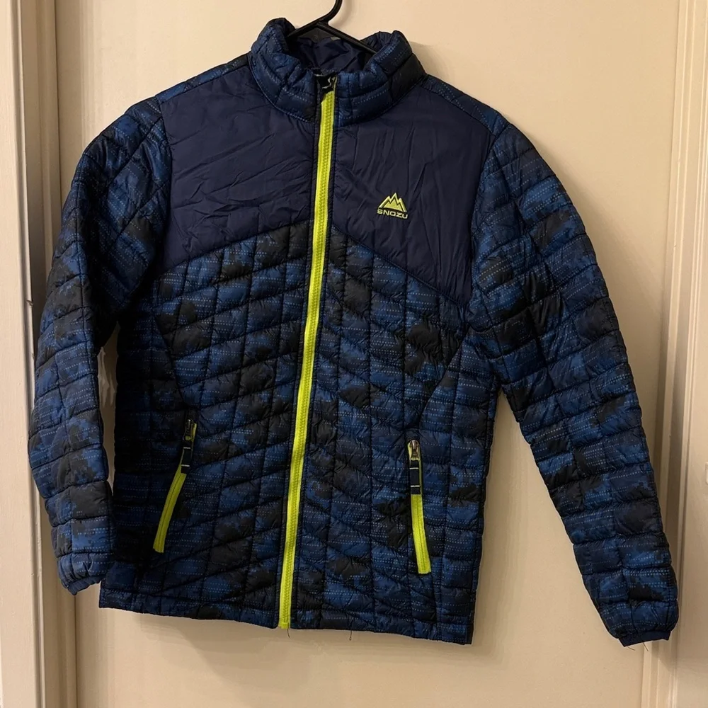 Snozu Navy and Neon Kids Puffer Jacket - Picture 1 of 8