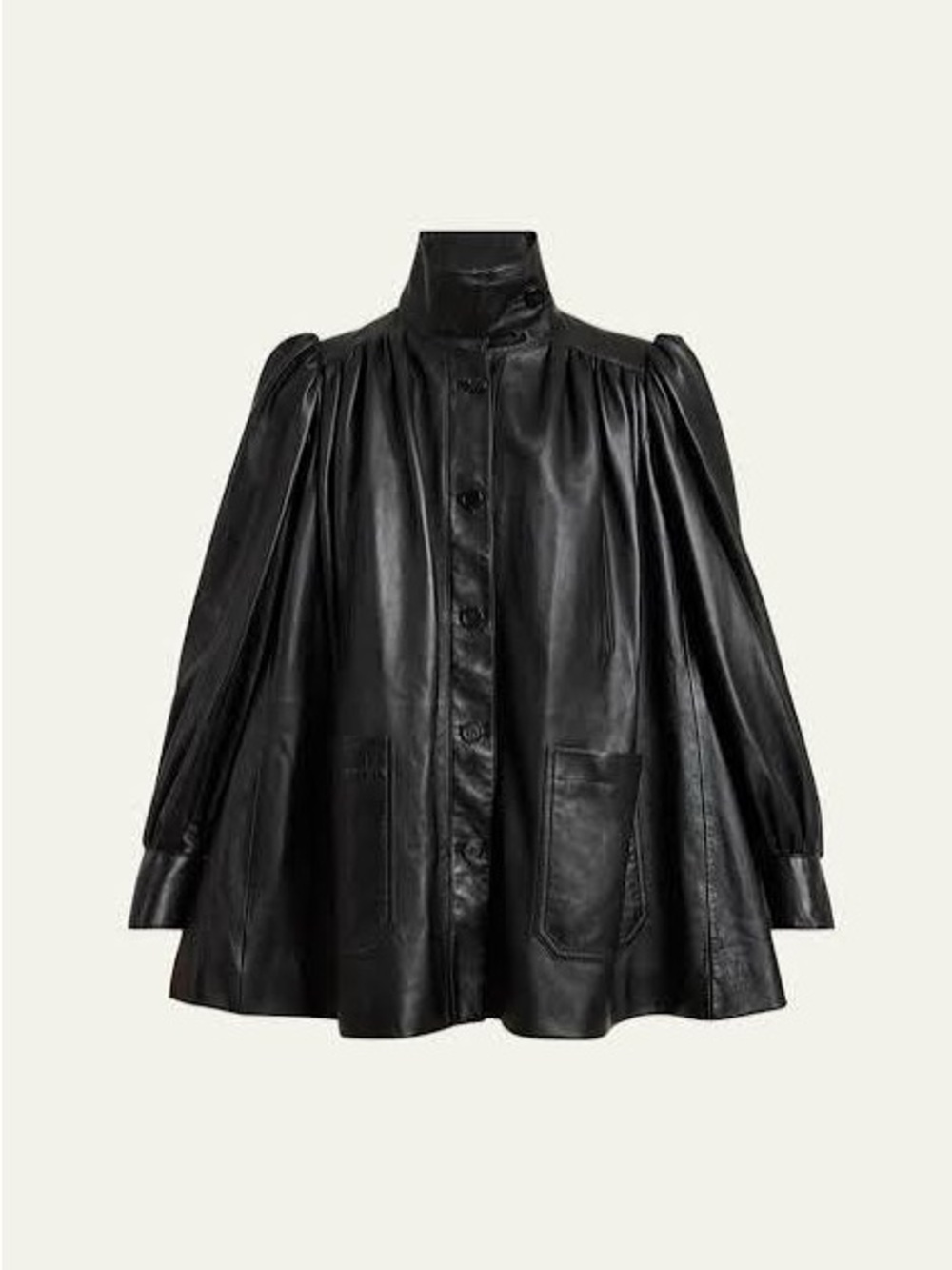 Chloe Black Leather Puff-Sleeve Jacket - Picture 2 of 9