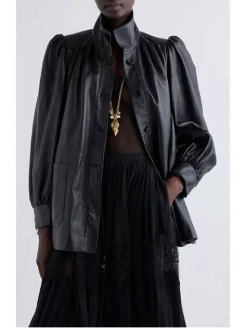 Chloe Black Leather Puff-Sleeve Jacket