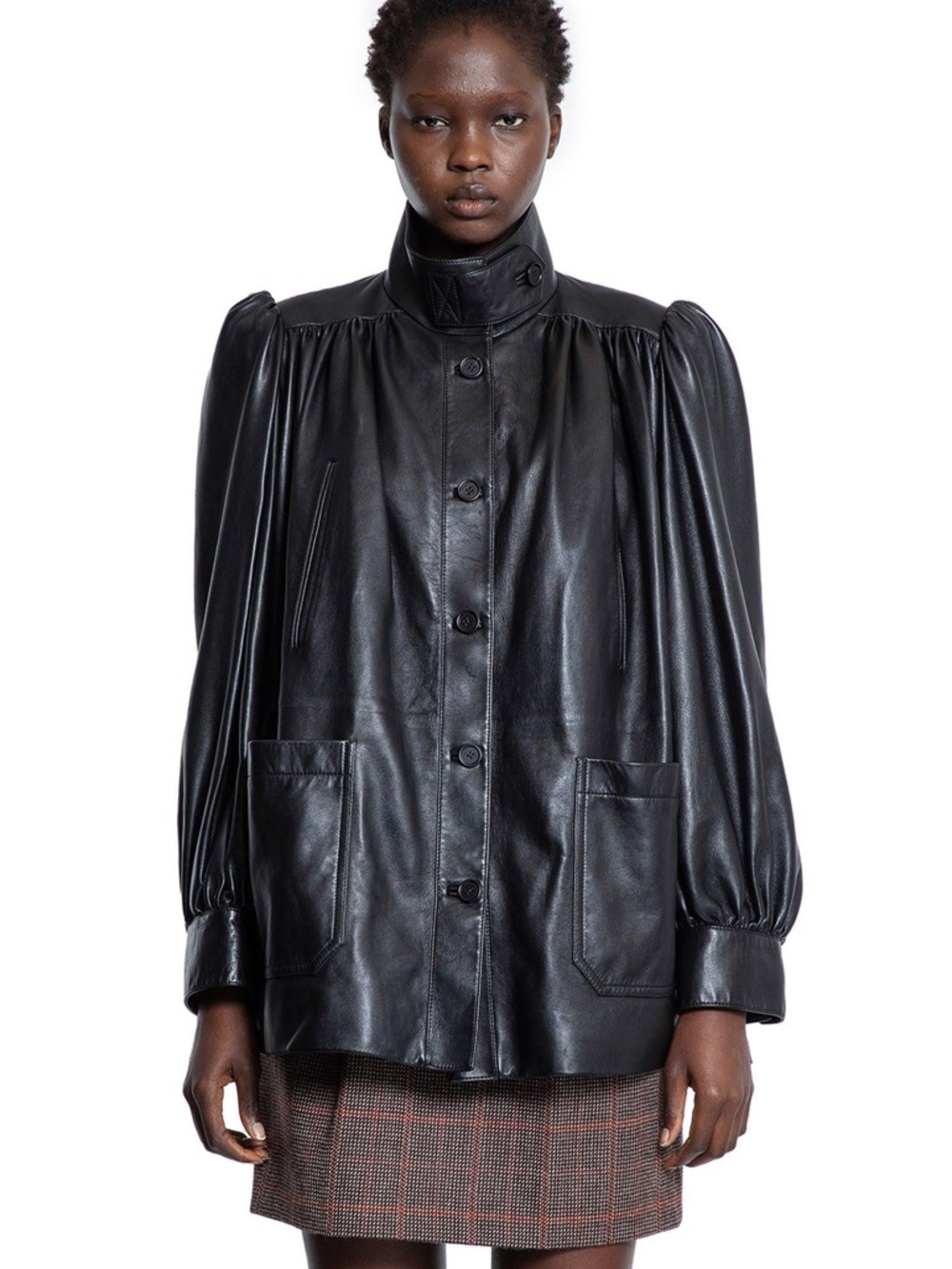 Chloe Black Leather Puff-Sleeve Jacket - Picture 4 of 9