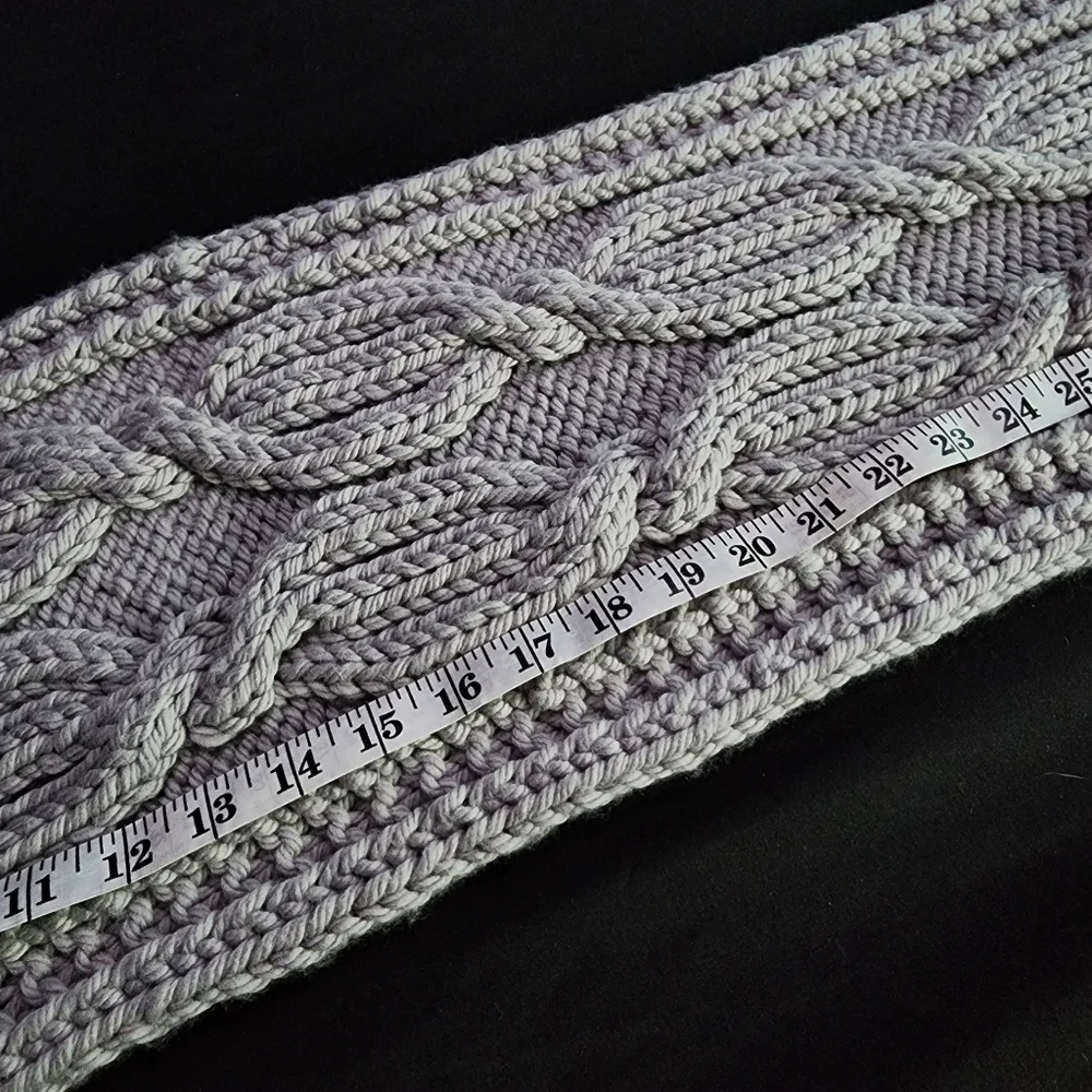 Hand Made Cable Knit Gray Scarf - 100% Merino Wool - Knit By Myself - Picture 4 of 8