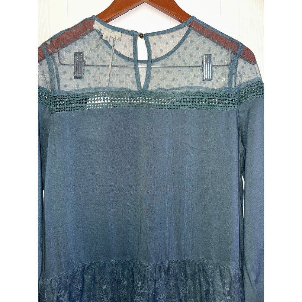 NWT Entro Teal Top Blouse With Lace Detail  Size Small - Picture 7 of 14