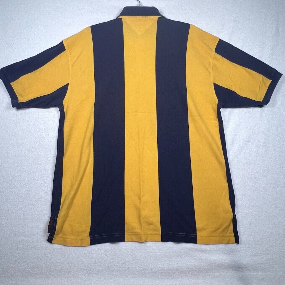 Tommy Hilfiger Polo Shirt Mens XL Yellow Blue Stripe Crest Logo Short Sleeve - Picture 3 of 14