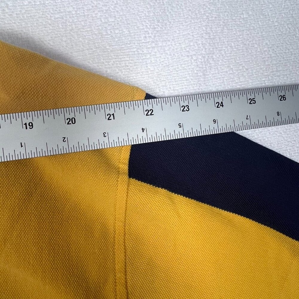 Tommy Hilfiger Polo Shirt Mens XL Yellow Blue Stripe Crest Logo Short Sleeve - Picture 14 of 14