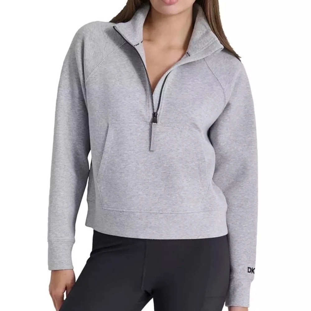DKNY Sport 1/4 Zip Pullover L Sweatshirt Heather Gray