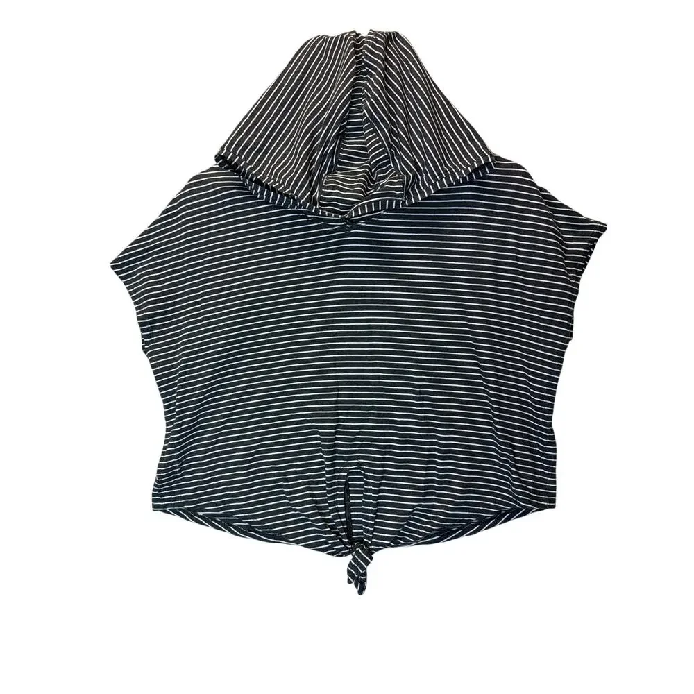Lululemon Women's 4 Knot Gonna Fly Hooded Gray Stripe Tie Front Short Sleeve Top - Picture 3 of 6