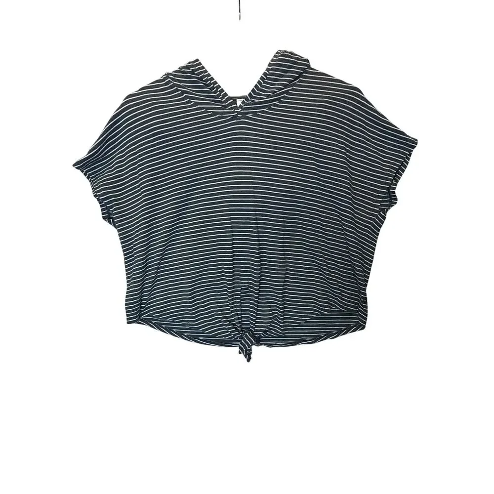 Lululemon Women's 4 Knot Gonna Fly Hooded Gray Stripe Tie Front Short Sleeve Top - Picture 1 of 6