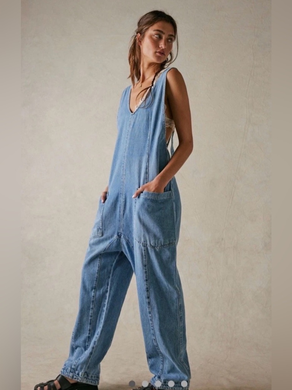 Free People High Roller Jumpsuit We The Free Adjustable Straps Slouchy Kansas