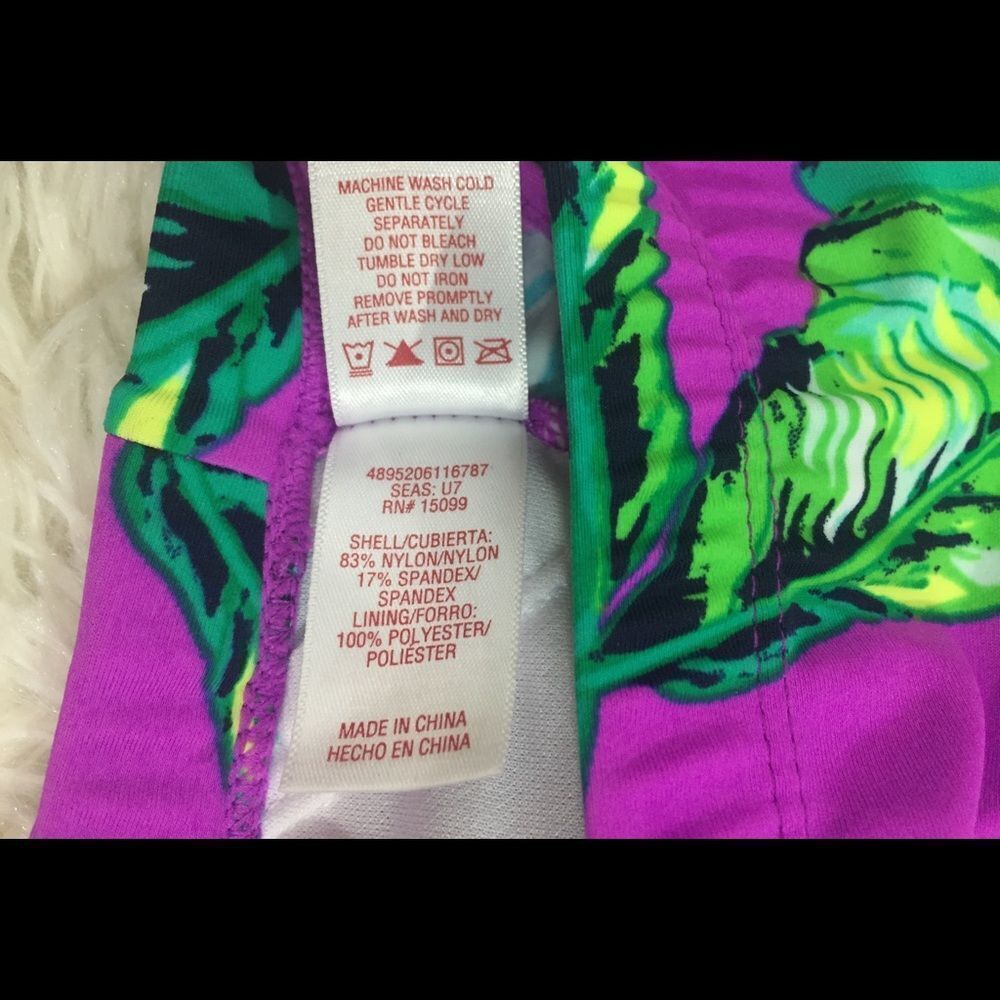 Bongo High Scoop Neck Racerback Purple Palm Leaves Bikini Top‎ Swimsuit Medium - Picture 4 of 5
