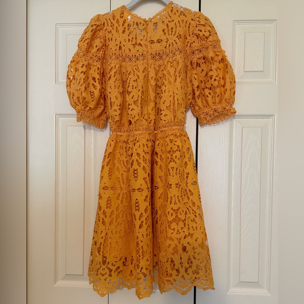 VICI (Just Me Brand) Women's Mustard Yellow Eyelet Lace Dress - Picture 4 of 5