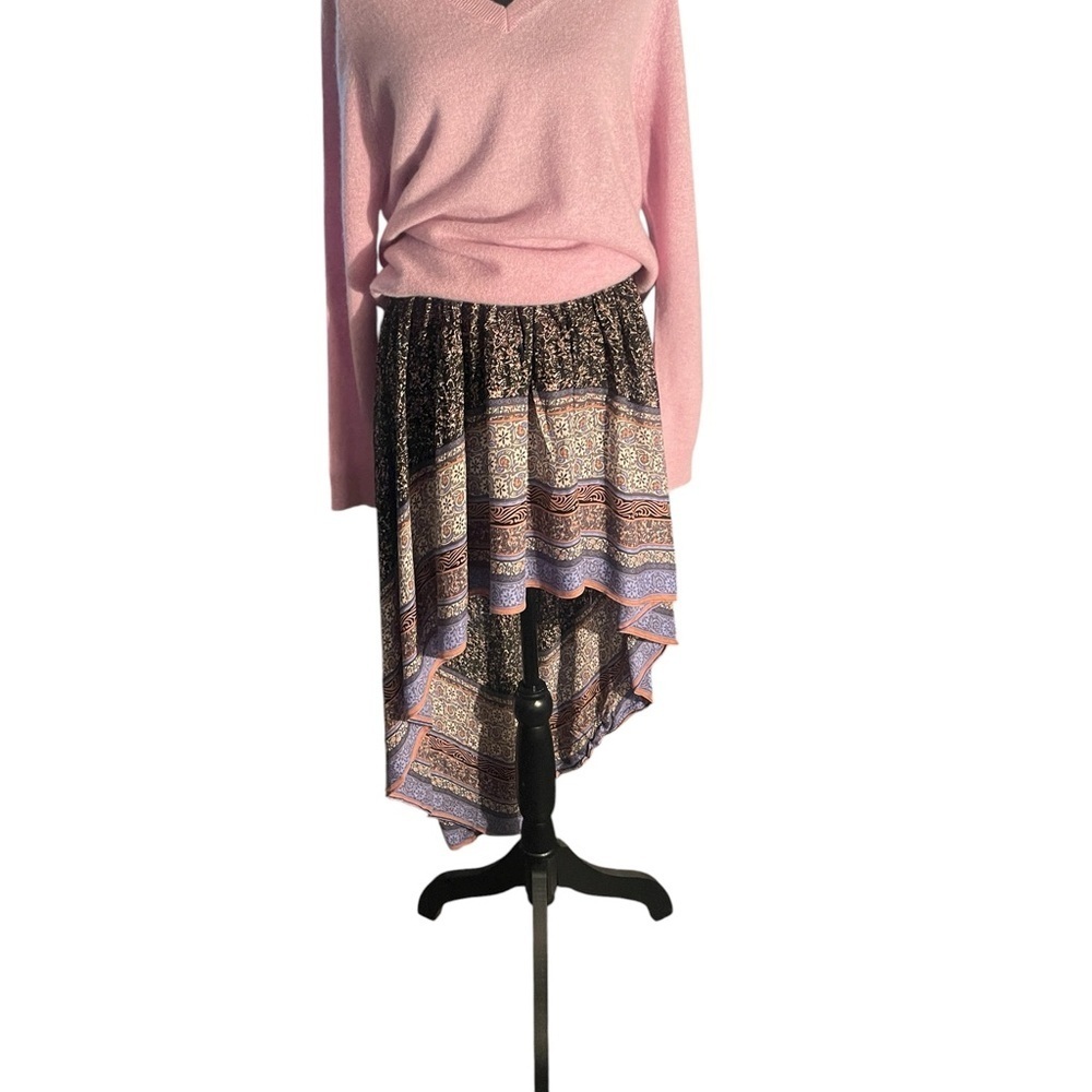Free People Intimately Boho High Low Hem Skirt Large Patterned Elastic Waist Max