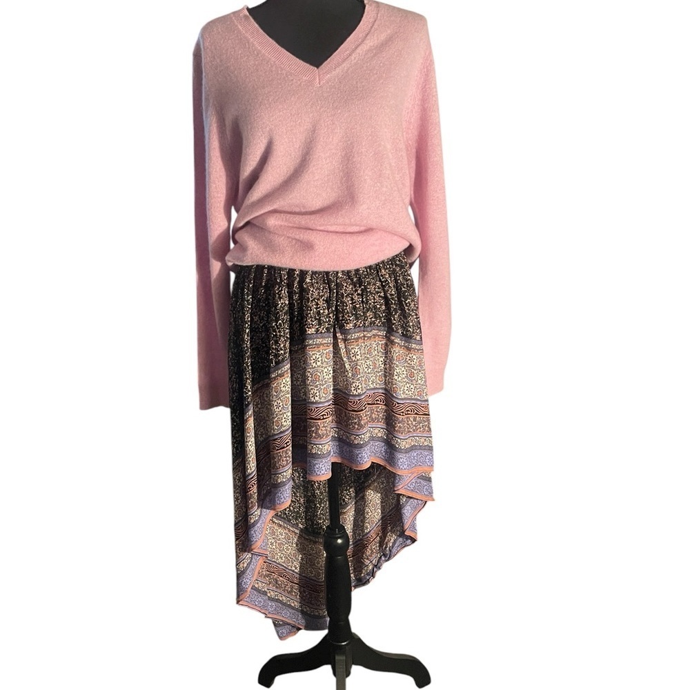 Free People Intimately Boho High Low Hem Skirt Large Patterned Elastic Waist Max - Picture 6 of 6