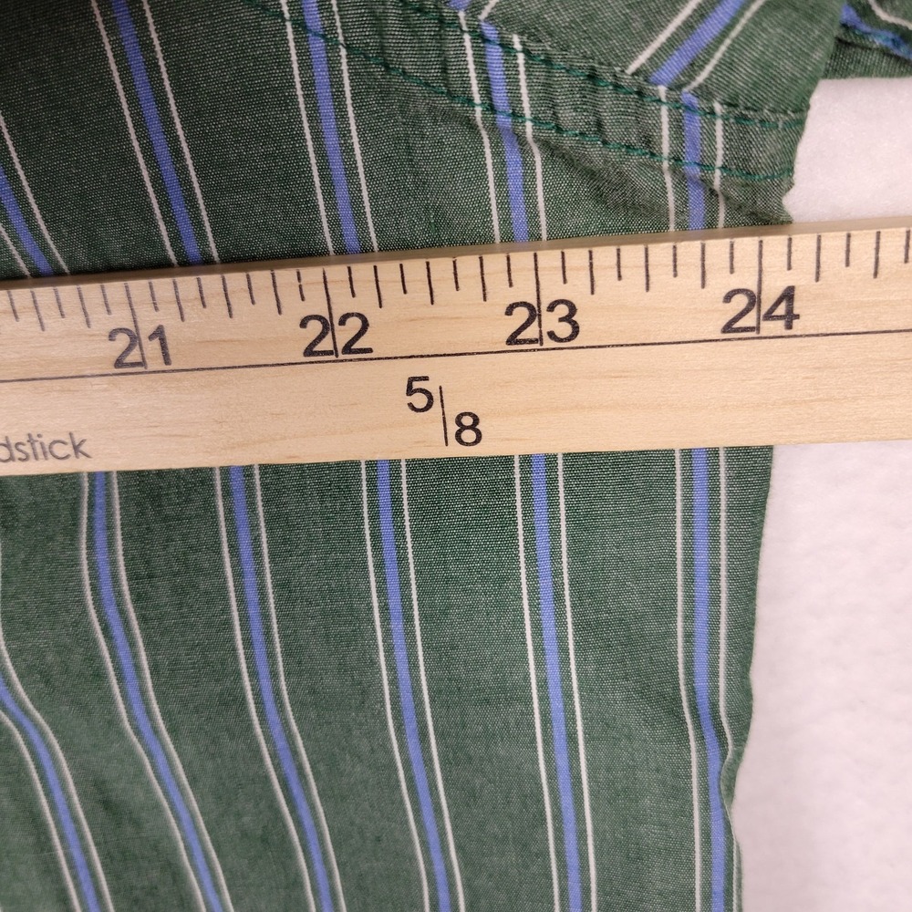 Chaps Mens Button Down Shirt Size LT Green Blue Stripe Cotton Blend Classic Prep - Picture 6 of 7