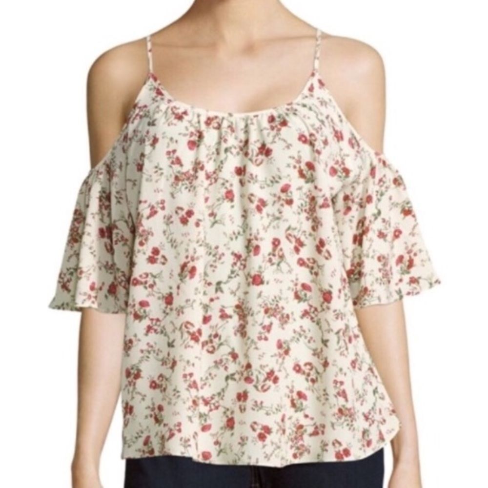 NWT French Connection Floral‎ Cold Shoulder Blouse Ruffle Sleeve Boho Top Blouse