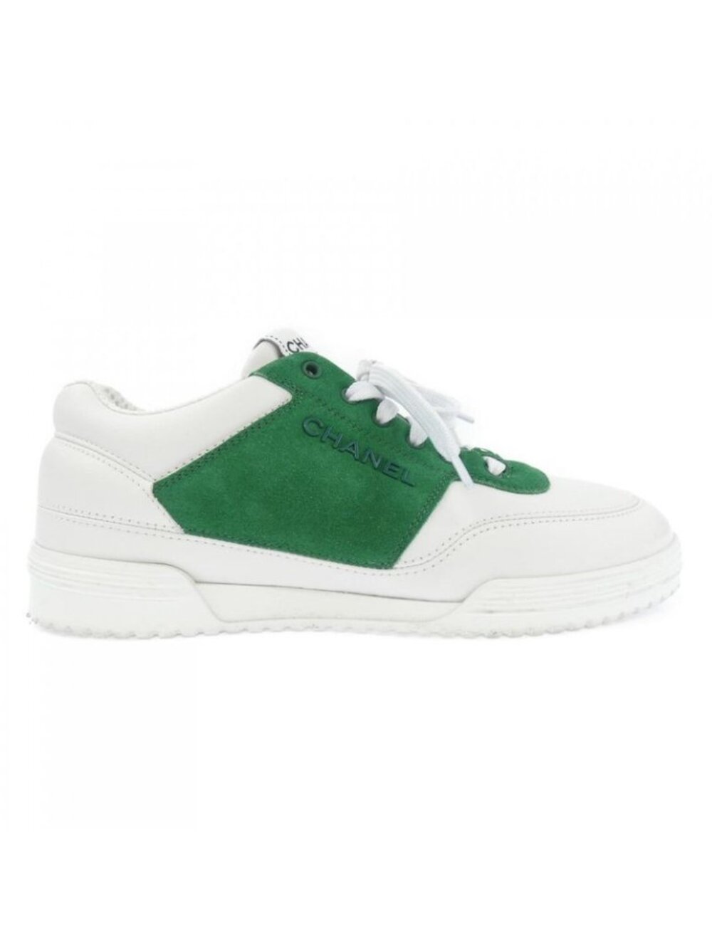 Chanel Tennis Sneakers Suede Calfskin White Green