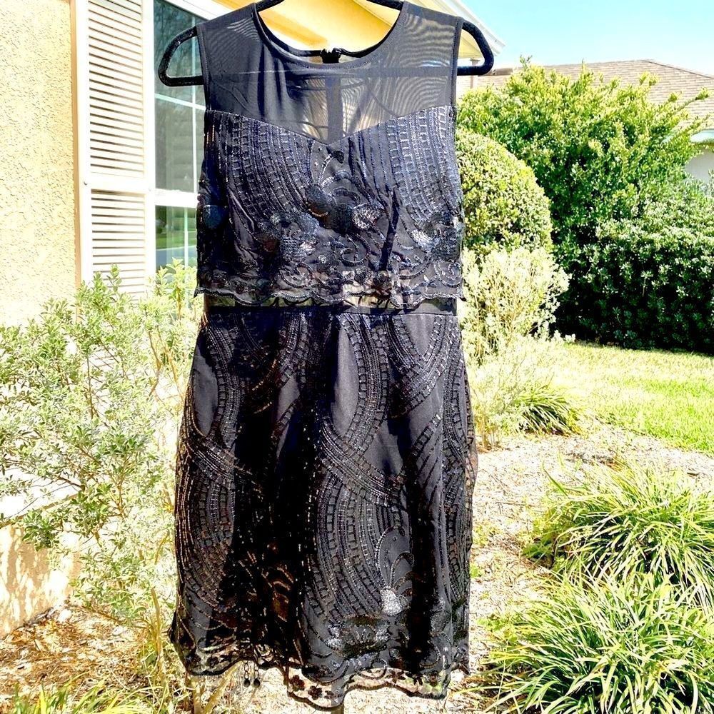 NWT SKY PLUS JET BLACK SEQUIN PEPLUM DRESS 2X - Picture 9 of 15