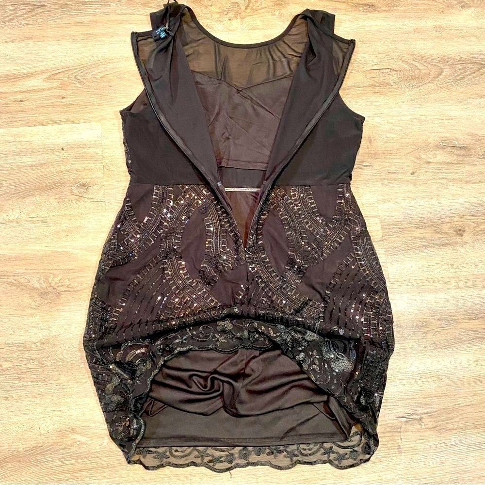 NWT SKY PLUS JET BLACK SEQUIN PEPLUM DRESS 2X - Picture 7 of 15