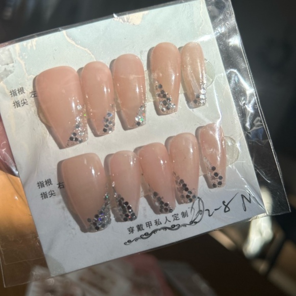 3/$12 NWT Elegant Nude Press-On Nails with Black and Silver Accents
