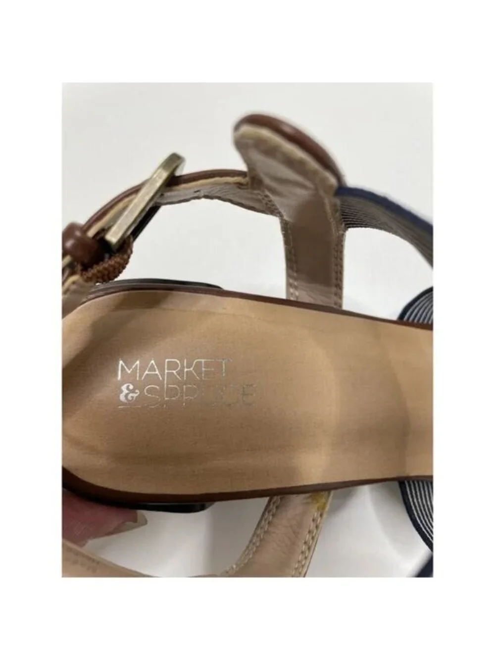 Market & Spruce Nicole Blue White Elastic Strapy High Block Heel Sandal 10 Beach - Picture 7 of 9