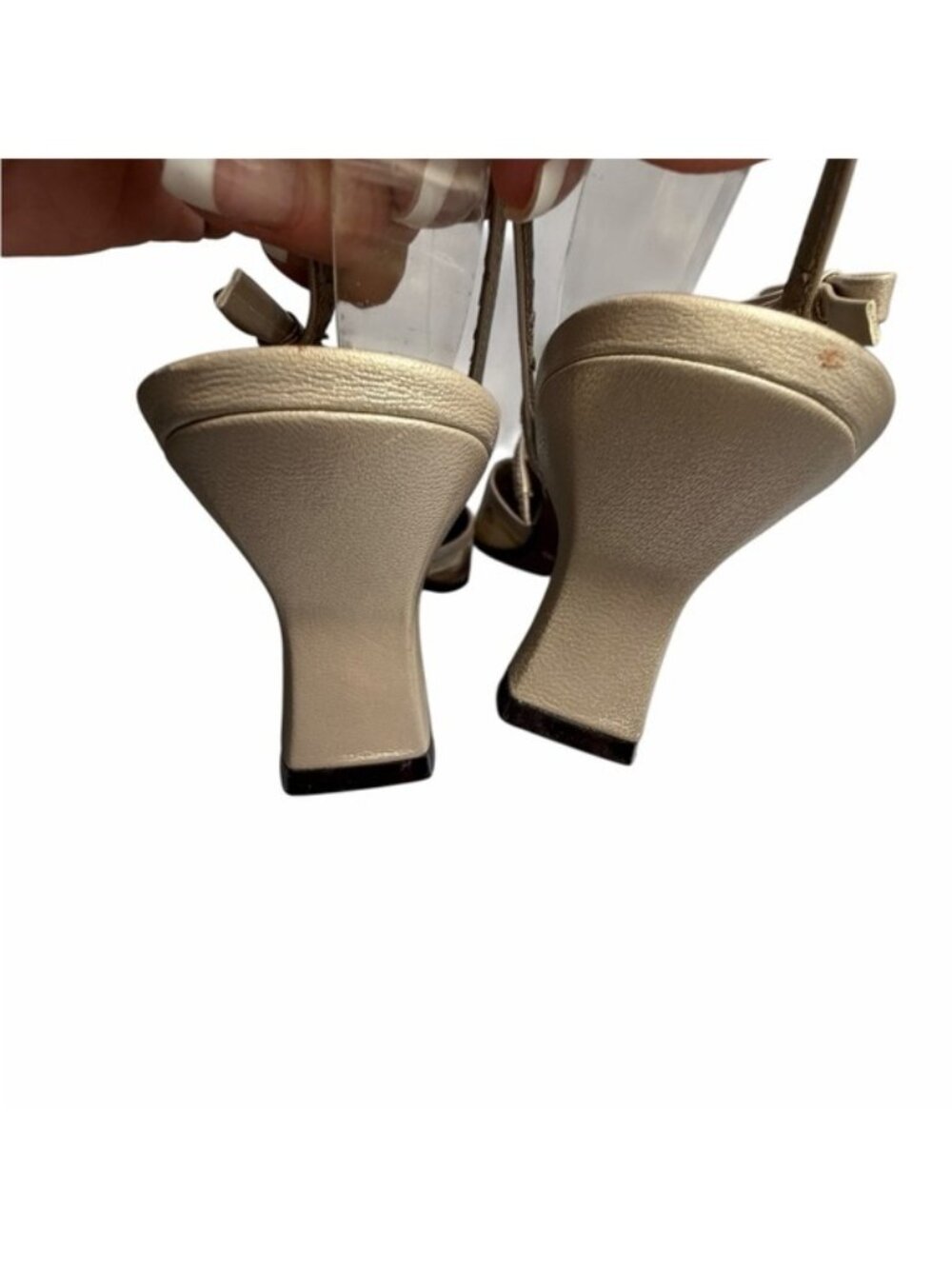 Monzo & Franco Gold Embossed Slingback Heels - Women's Sz 7.5 - Picture 13 of 15