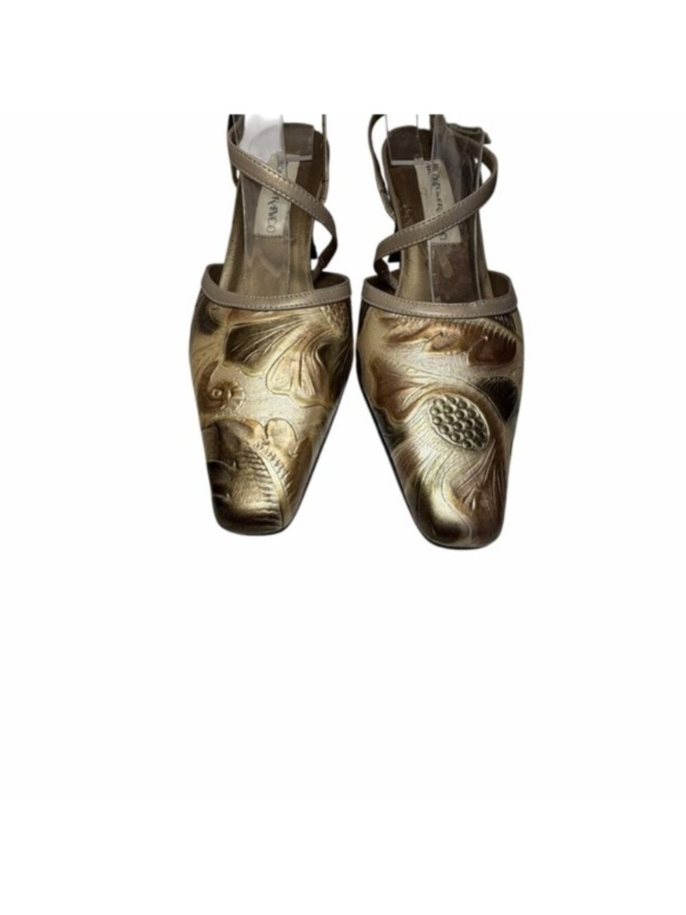 Monzo & Franco Gold Embossed Slingback Heels - Women's Sz 7.5 - Picture 5 of 15
