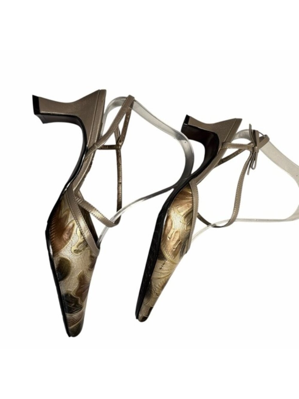 Monzo & Franco Gold Embossed Slingback Heels - Women's Sz 7.5 - Picture 7 of 15