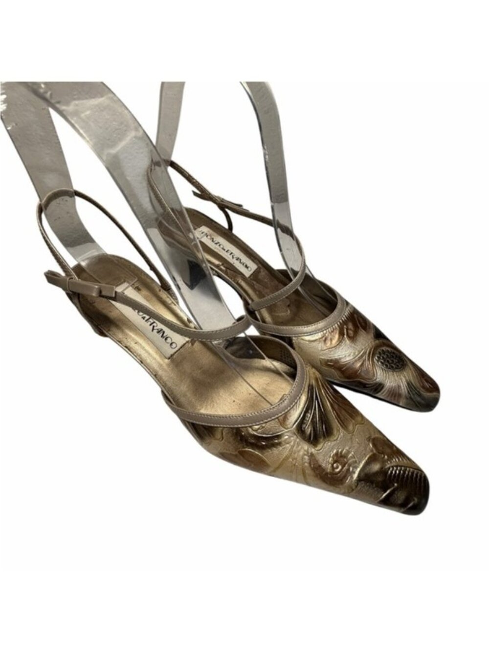 Monzo & Franco Gold Embossed Slingback Heels - Women's Sz 7.5 - Picture 4 of 15
