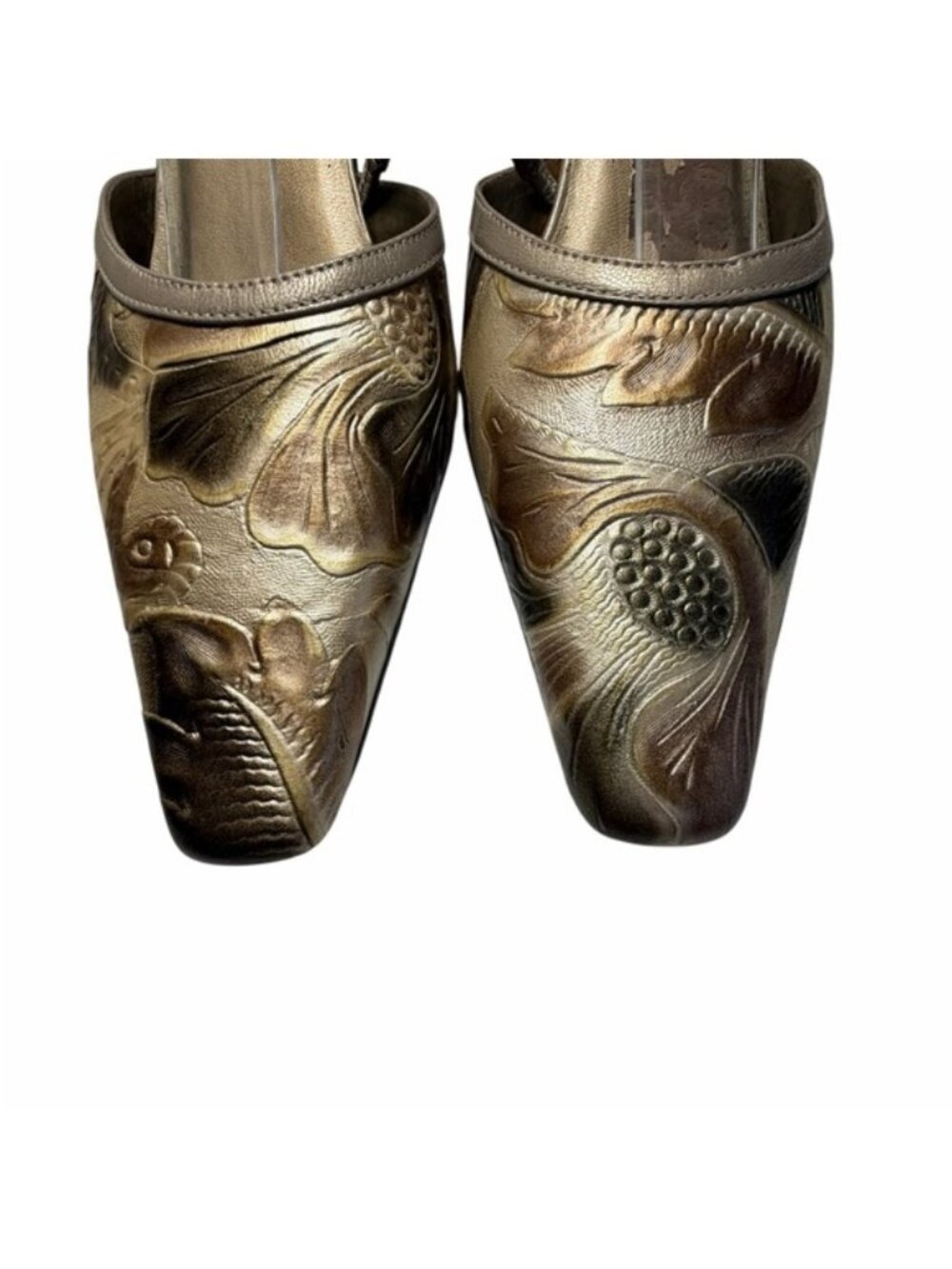 Monzo & Franco Gold Embossed Slingback Heels - Women's Sz 7.5 - Picture 6 of 15