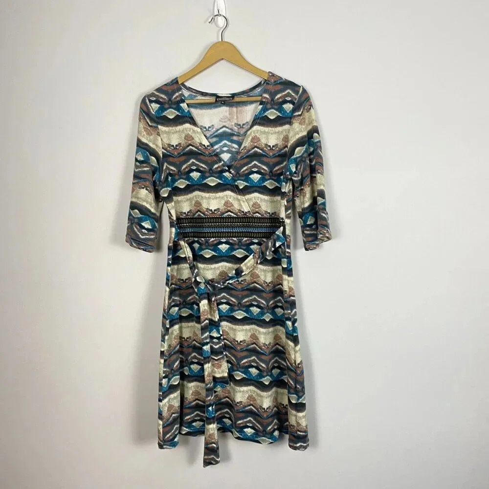 Angie Tribal Faux Wrap Waist Tie Dress - Picture 2 of 15