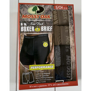NIB Mossy Oak 4 Pack Boxer Briefs Underwear Mens S 28-30" Performance 6" inseam