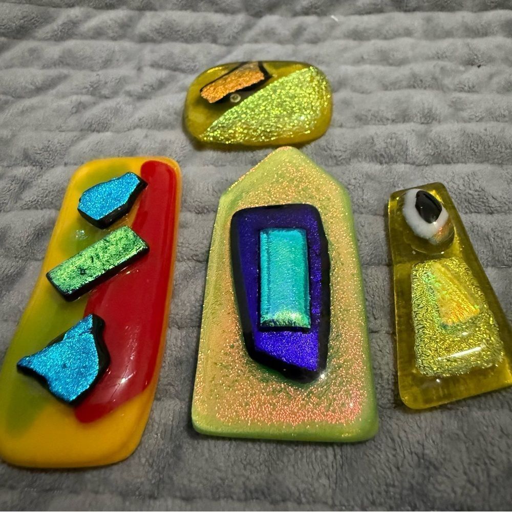 Set of 4 Dichroic Glass Art Pieces – Bright Abstract with Rainbow Accents - Picture 10 of 17