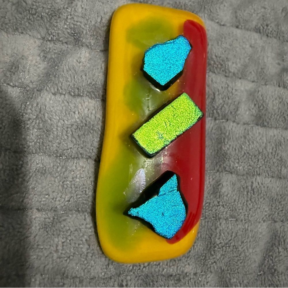 Set of 4 Dichroic Glass Art Pieces – Bright Abstract with Rainbow Accents - Picture 15 of 17