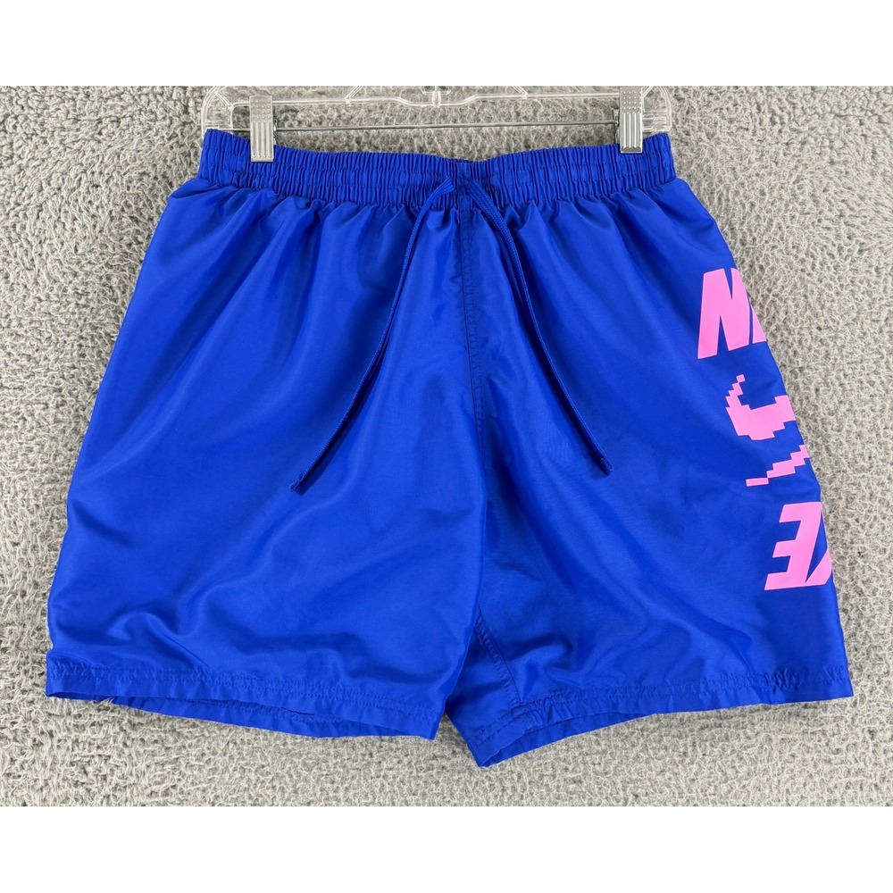 Nike Swim Trunks Mens Medium Blue Pink Pixelated Logo Mesh Lined NESSD514