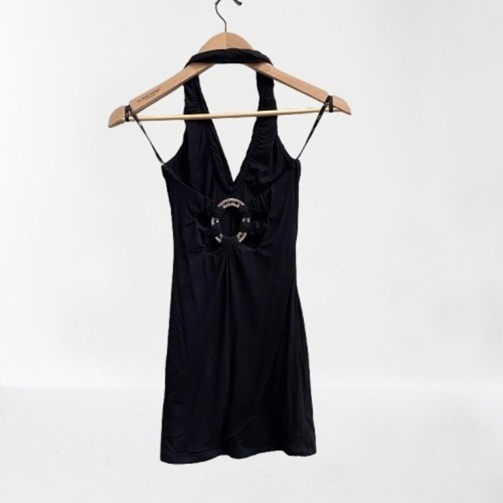 NEW Sky Halter Top Embellished Open Back Black XS‎