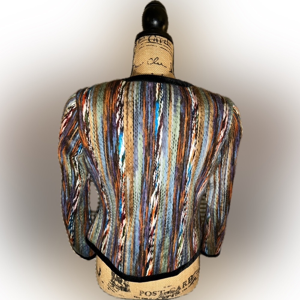 Katherine Multitextured Yarn Striped Velvet Trim Colorful Blazer Jacket Petite S - Picture 5 of 10