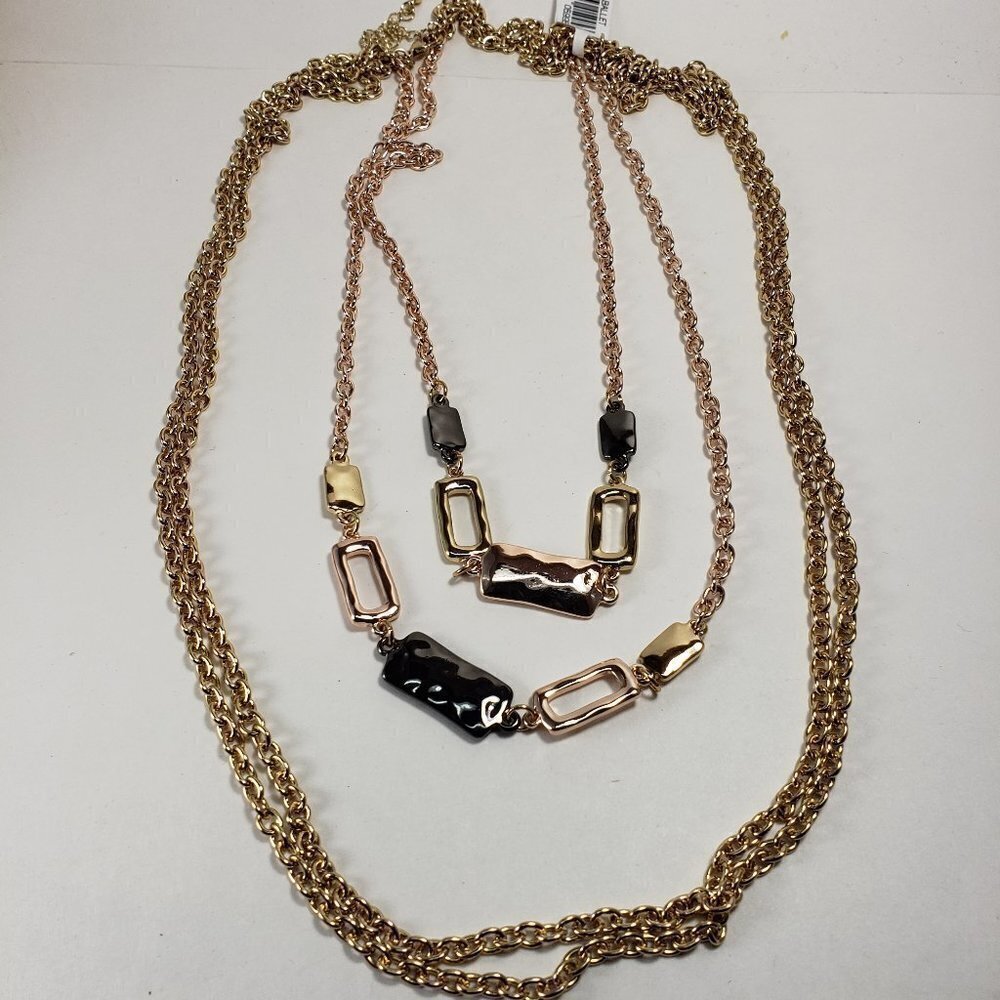 Rose Gold & Black Hammered Enamel Multi-Strand Necklace – Twisted Rope Chains - Picture 3 of 12