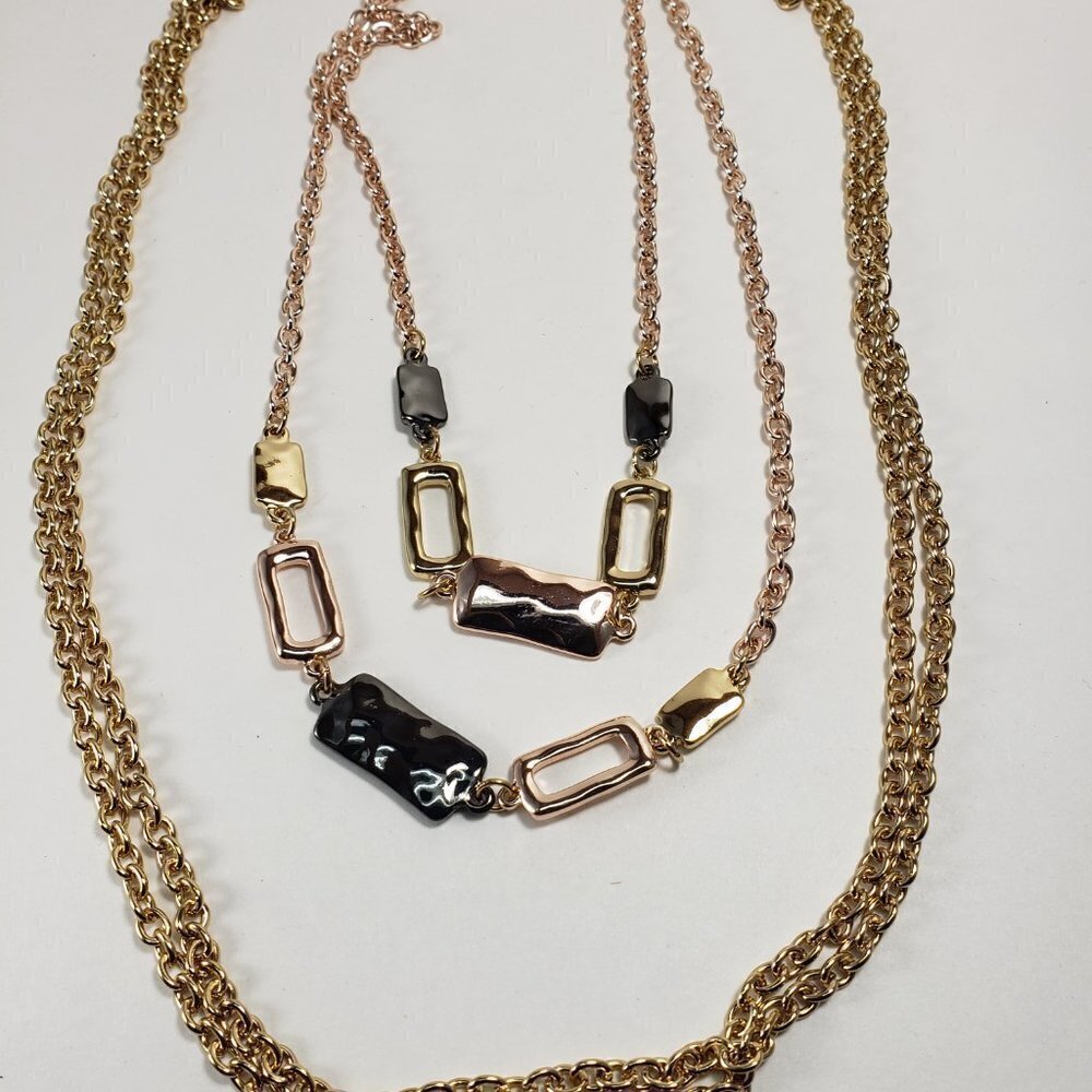 Rose Gold & Black Hammered Enamel Multi-Strand Necklace – Twisted Rope Chains - Picture 7 of 12