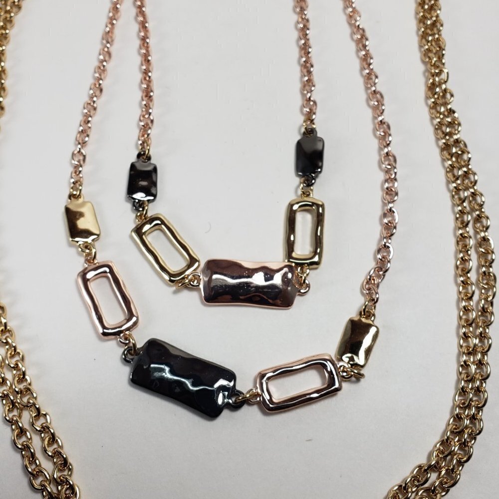 Rose Gold & Black Hammered Enamel Multi-Strand Necklace – Twisted Rope Chains - Picture 8 of 12