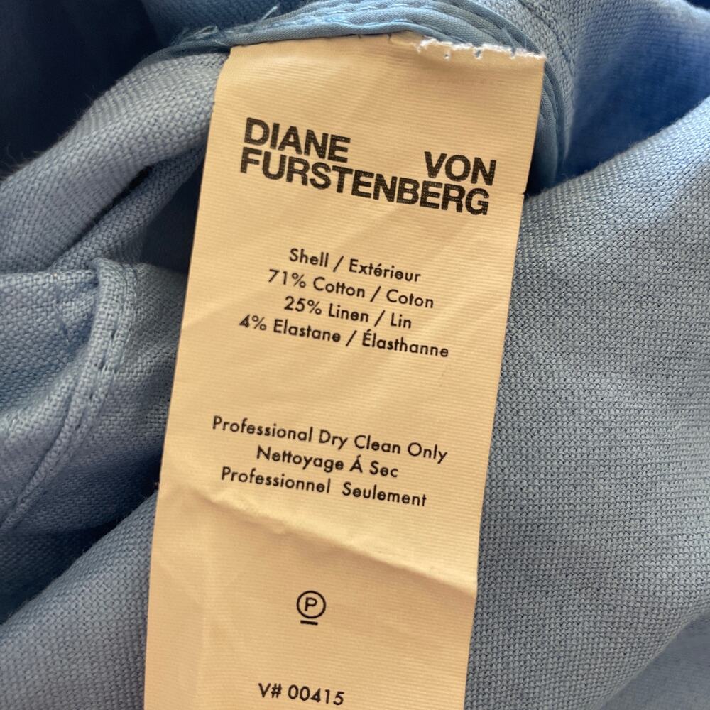 Diane Von Furstenberg Dress Womens 10 Blue Linen Blend Classic Coastal Preppy - Picture 4 of 7
