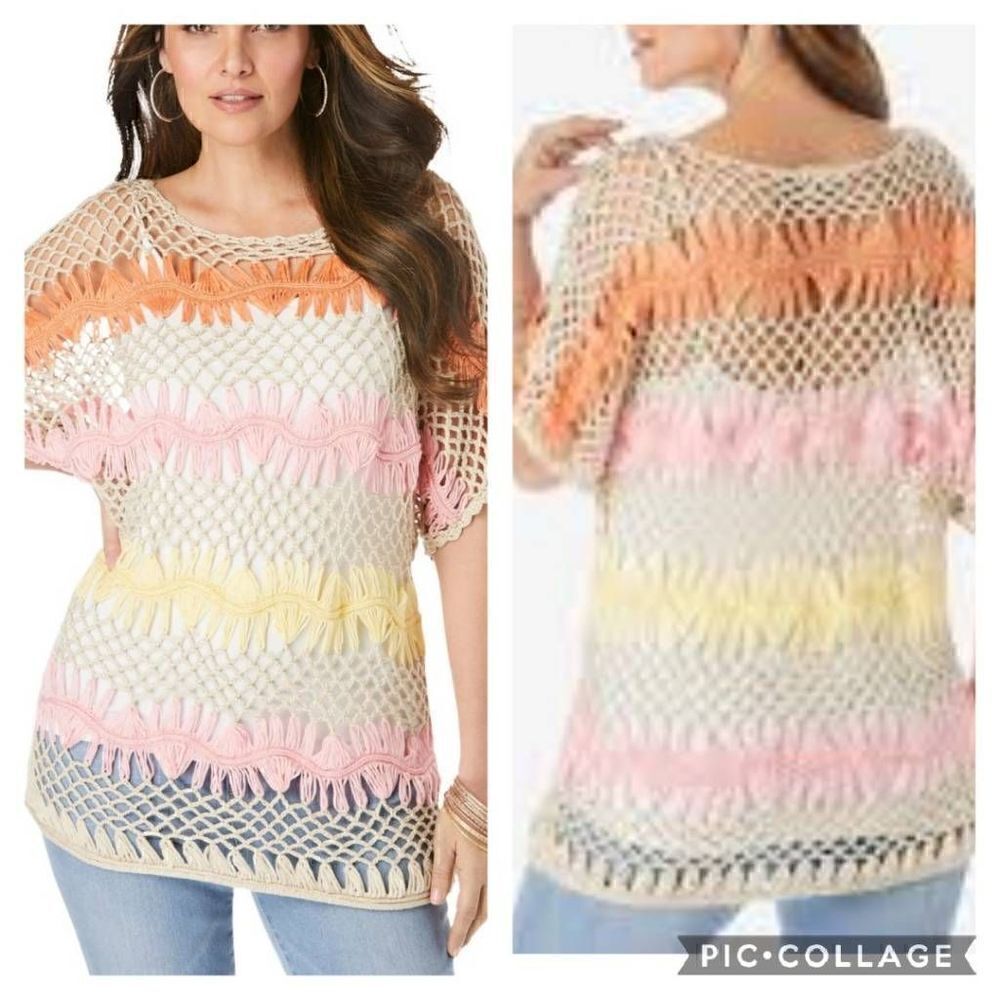 Roman's Multi Crochet Sheer Pullover