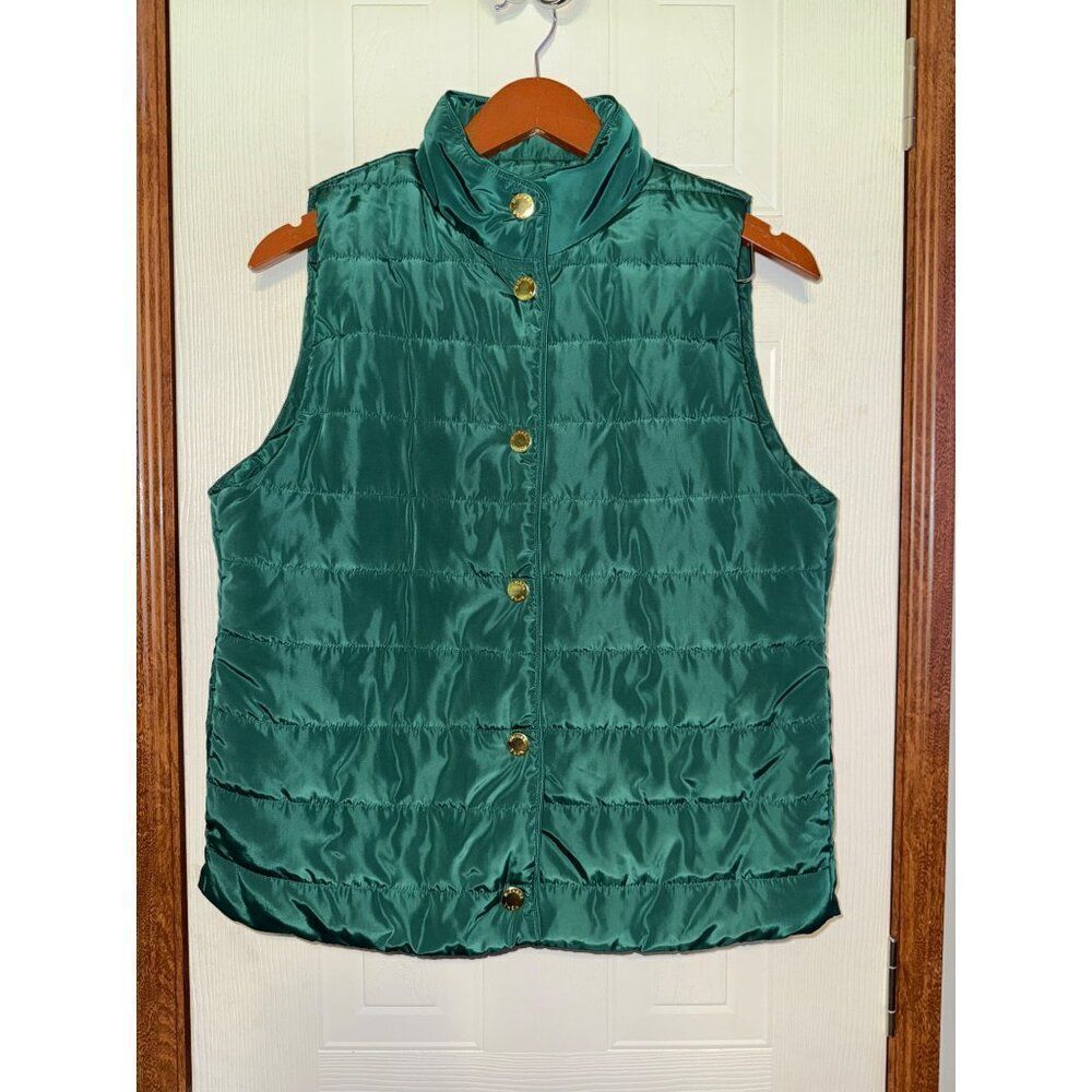 NWT MICHAEL Michael Kors Dark Emerald Green Quilted Puffer Vest W/ Gold Buttons