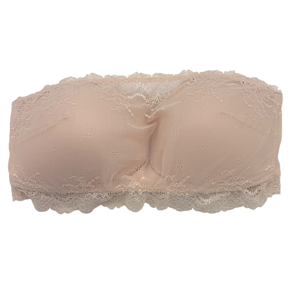 Spanx Undietectable Lace Bandeau Bra‎ Beige Wireless Mesh Strapless Size Large - Picture 3 of 8