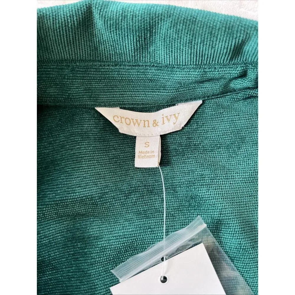 NEW Crown & Ivy Dress S Button Green Corduroy Maxi Boho Cottage Puff Sleeve $99 - Picture 9 of 14