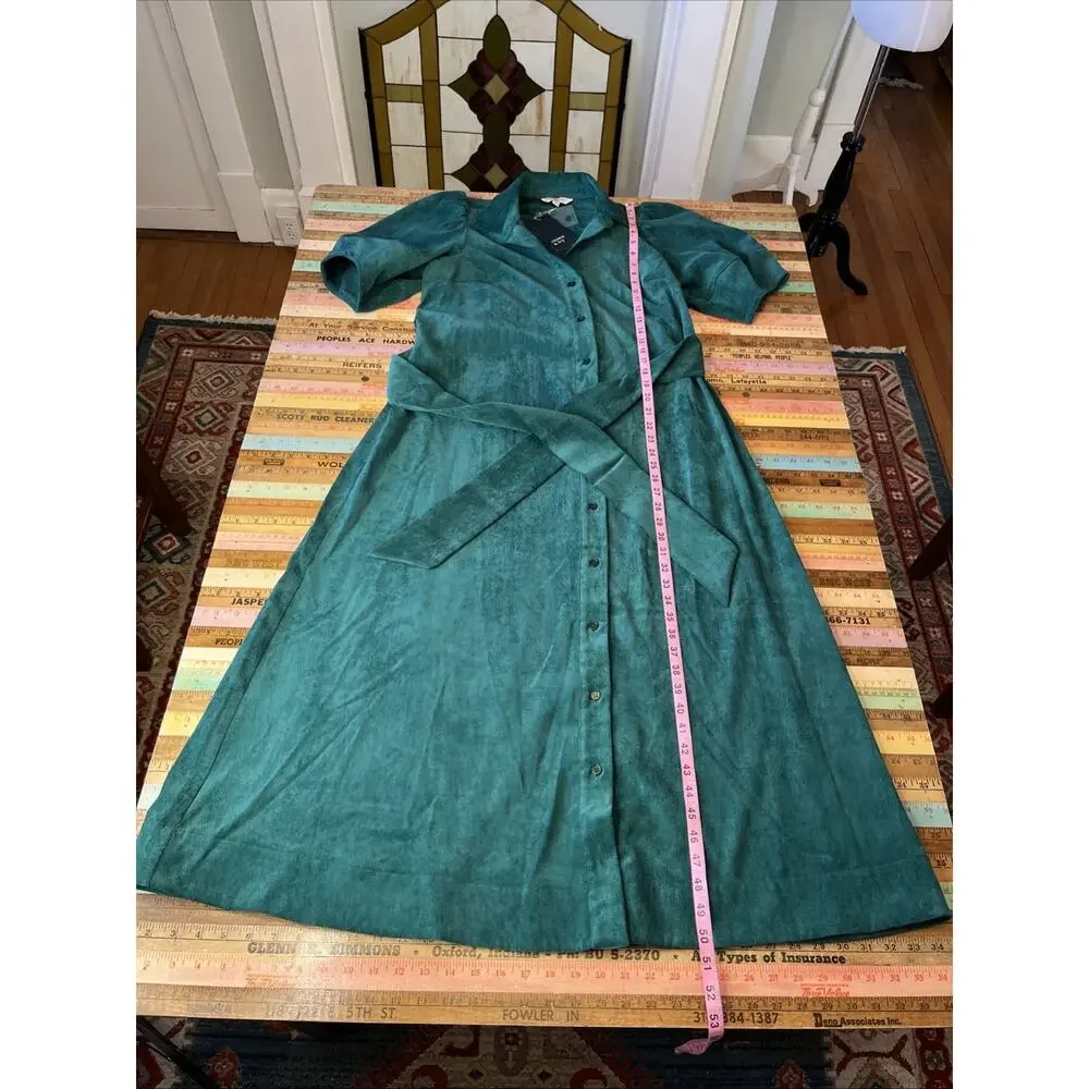 NEW Crown & Ivy Dress S Button Green Corduroy Maxi Boho Cottage Puff Sleeve $99 - Picture 11 of 14