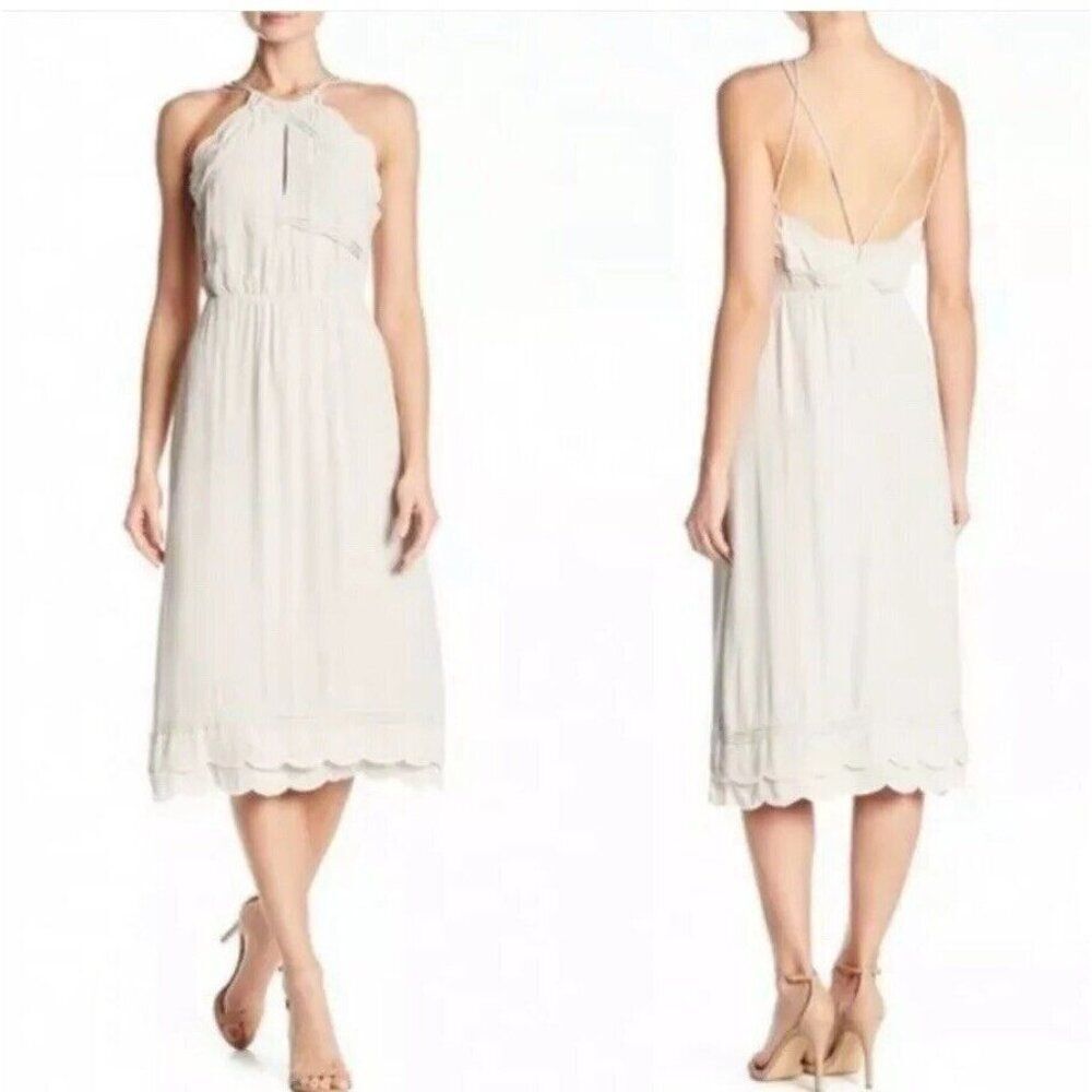 NWT Elliatt Halter Scallop‎ Midi Gray Elation Dress Size Large