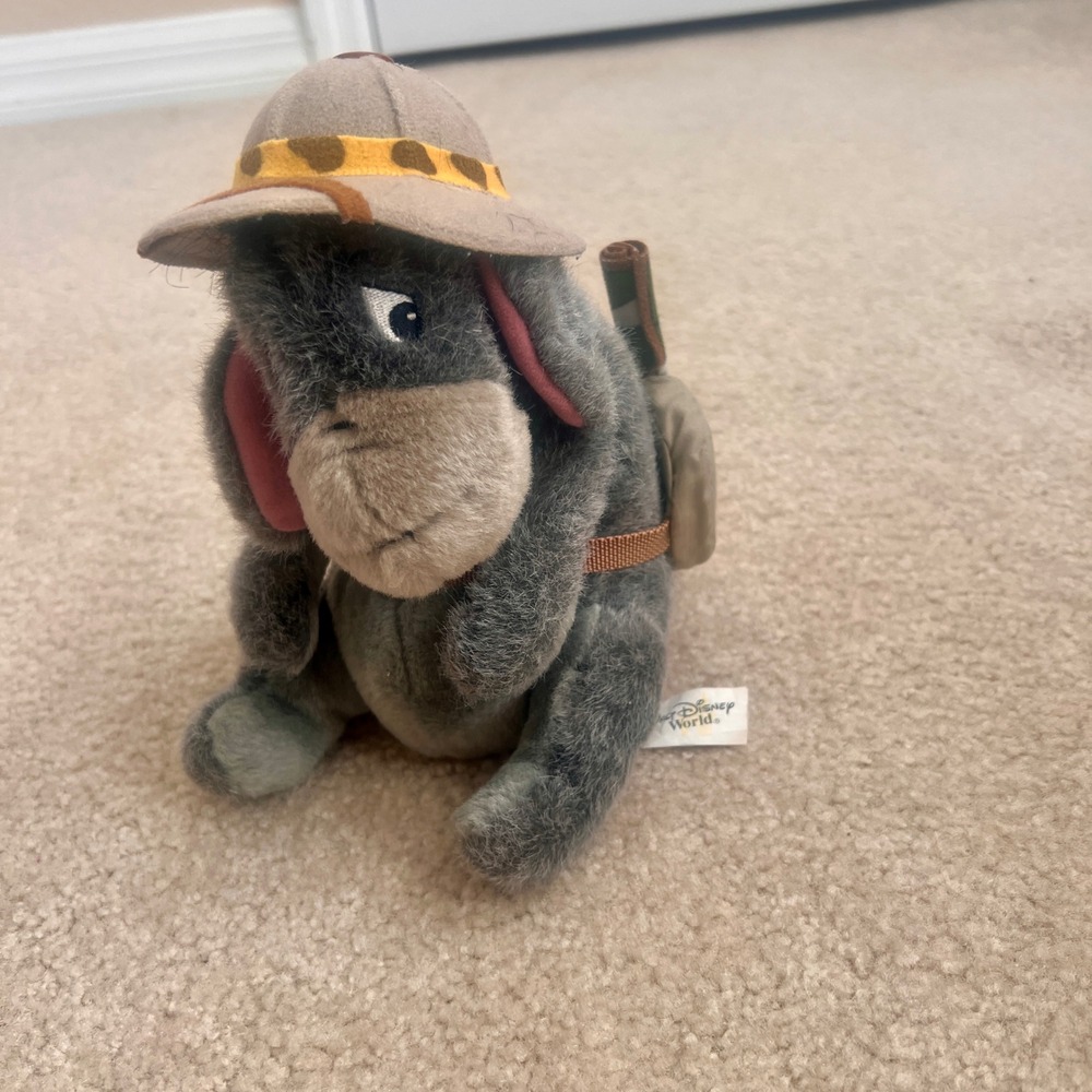 Disney World Eeyore Plush Safari Outfit Hat Bow Tail Kids Toy Vintage - Picture 9 of 10